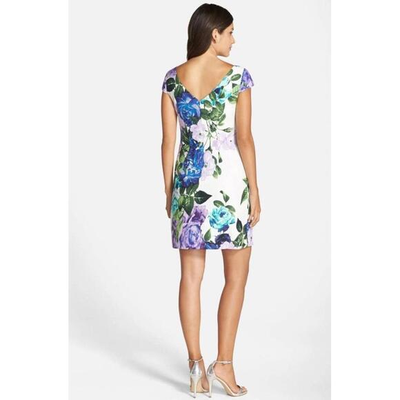 Eliza J Floral Print Sheath Dress Size 14 Purple Blue Green - Picture 2 of 10